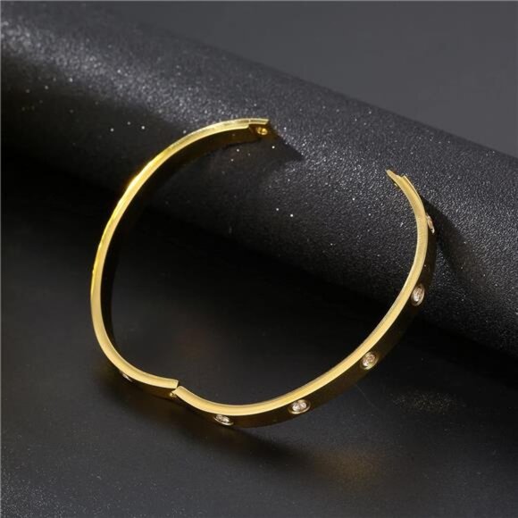 Women's Stainless Steel Crystal Bracelet with Cubic Zirconia Hinge Oval Bangle - Picture 6 of 7